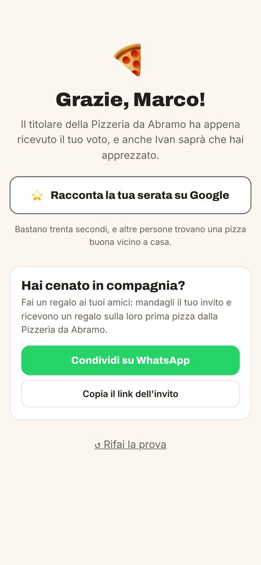 Il grazie con la recensione e l'invito agli amici